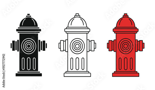 Colorful illustration of black, white, and red fire hydrants