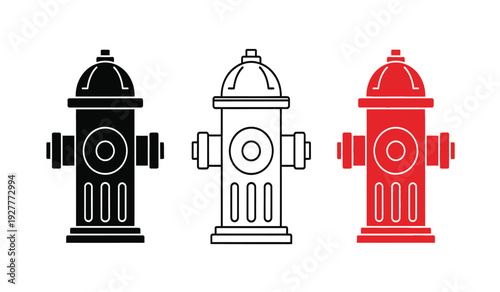 Three fire hydrants in black, white, and red colors