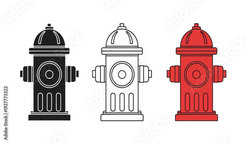 Three fire hydrants in black, white, and red colors