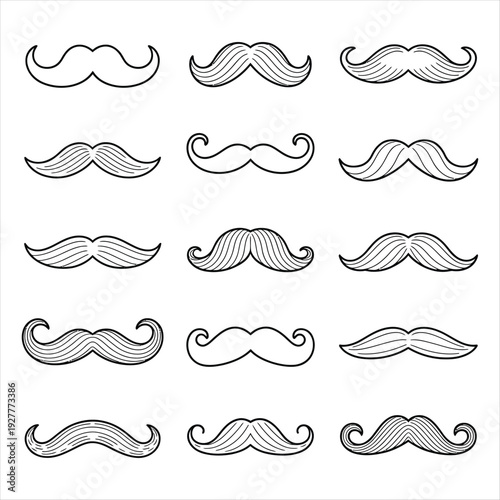 Collection of stylized black and white mustache drawings