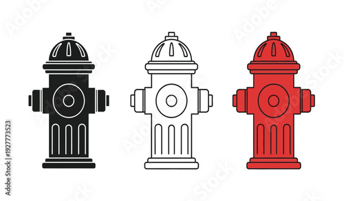 Three fire hydrant icons in black, white, and red colors