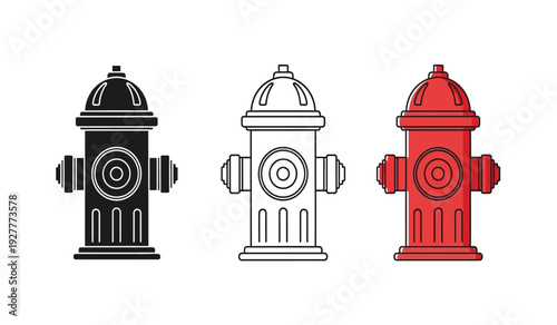 Three fire hydrants in black, white, and red colors