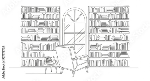 Armchair in Front of Bookshelves.