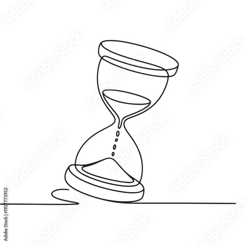 Minimalist hourglass sand timer sketch in one line drawing art style