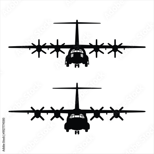 Two Silhouette Turboprop Transport Airplanes aircraft
