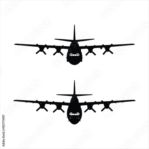 Two Silhouette Military Transport Airplanes aircraft