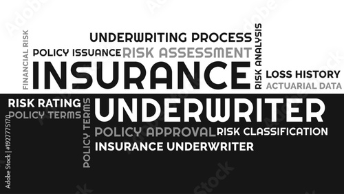Insurance Underwriter Word Cloud for Risk Assessment, Policy Evaluation, and Insurance Operations