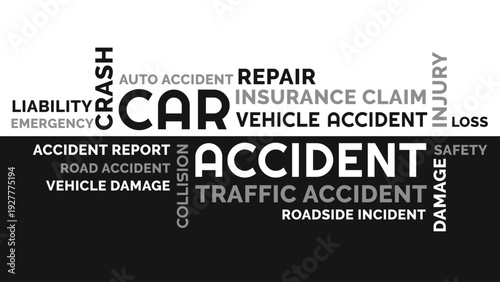 Car Accident Word Cloud Design, Car Accident Word Cloud for Liability, Damage, Insurance, and Safety
