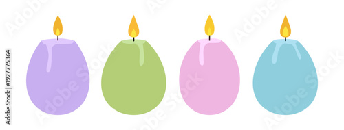 Pastel Easter Egg Candle Flat Illustration.
Simple Easter Pastel Egg Candle Set.
Lit Egg-Shaped Candles Easter Vector Collection.
Transparent background. SVG.