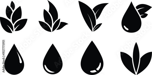 Collection of stylized leaf and water drop icons