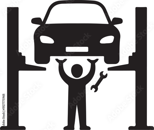 Car lift service black vector icon