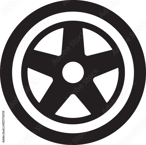 Car, vehicle or automobile tire alloy wheel with rim flat vector icon for apps and websites