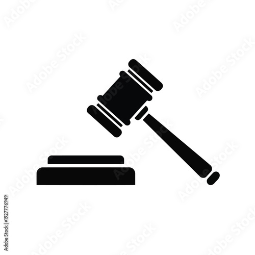Judge Gavel and Sound Block Icon – Black Silhouette Law and Justice Symbol
