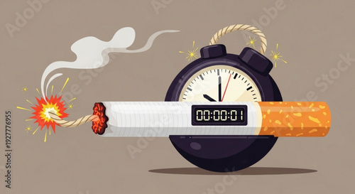 Smoking cessation concept with stopwatch and burning cigarette showing time running out to quit smoking