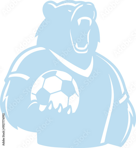 Roaring Bear Soccer Mascot Holding Football Vector Logo