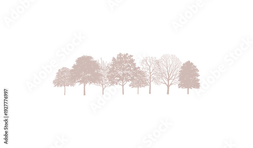 Minimal Style CAD Side View Tree and Wetland Forest Section Outline Set, Architectural and Landscape Design Vector Illustration for Autumn Foliage Line Drawing and Environmental Site Plan Graphics