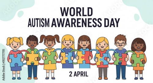 Diverse children holding puzzle pieces for world autism awareness day on april 2nd promoting acceptance and inclusivity