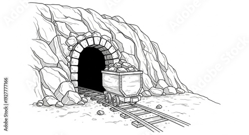 Black and White Tunnel Entrance Drawing.