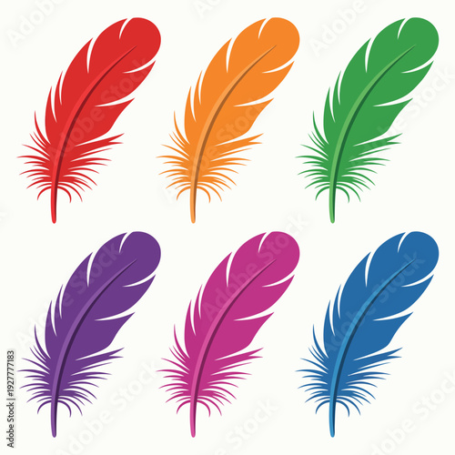 Wallpaper Mural Vector set of black and colored feather quill illustrations with soft fluffy shapes for writing, design, and decorative icon use Torontodigital.ca