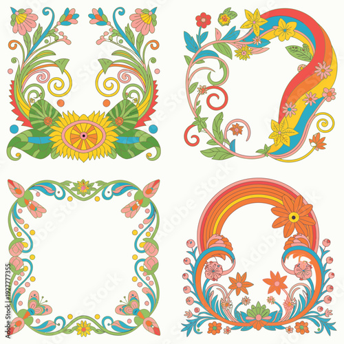Wallpaper Mural Floral design elements set colorful vector pattern illustration with leaves swirls and decorative frames Torontodigital.ca