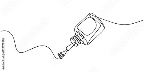 continuous one line drawing Nail polish bottle with brush vector