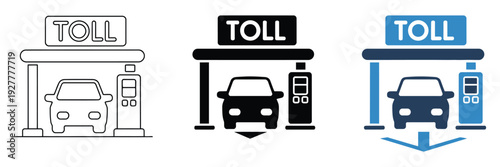 Toll Plaza Icon Set Vector, Including Barrier Symbol for Road, Highway, Transportation, and Traffic Control Illustration