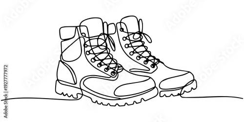 continuous one line drawing Hiking boots icon
