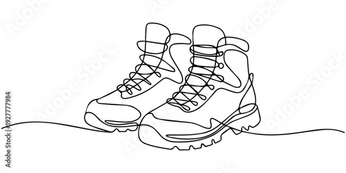continuous one line drawing Hiking boots icon