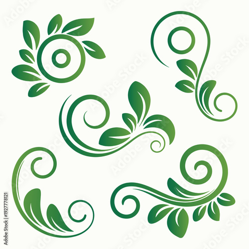Wallpaper Mural Green Floral Vector Design with Leaves Flowers and Decorative Elements Torontodigital.ca