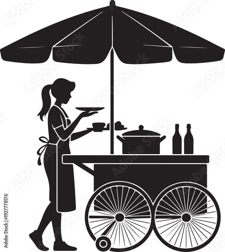 Charming female street food vendor silhouette illustration for business needs