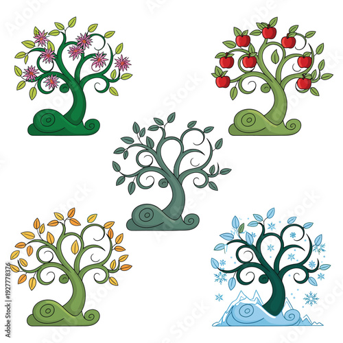 Wallpaper Mural Set of vector trees representing four seasons with nature leaves and floral elements Torontodigital.ca