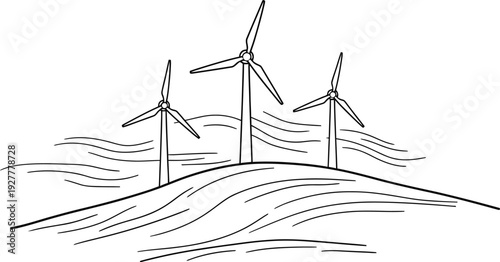 Wind turbines on a hill generating renewable energy