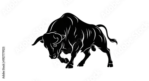 Black Bull Charging Forward Illustration.