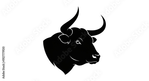 Black Bull Head Silhouette Illustration.