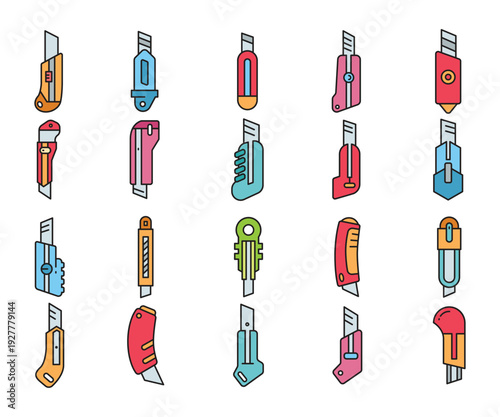 cutter knife icons set vector illustration