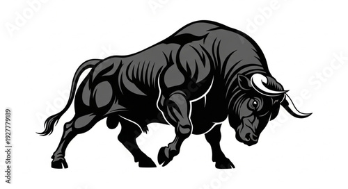 Black Bull Charging Forward Illustration.