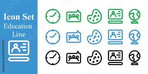 Education line icons set vector illustration in green blue and black