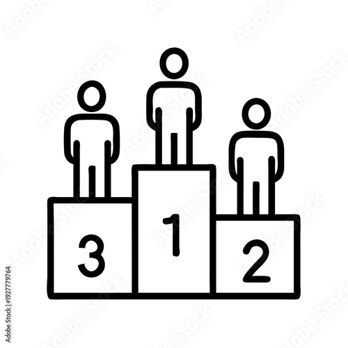 Winners podium with three people ranked first, second, and third, symbolizing achievement, competition, and success.