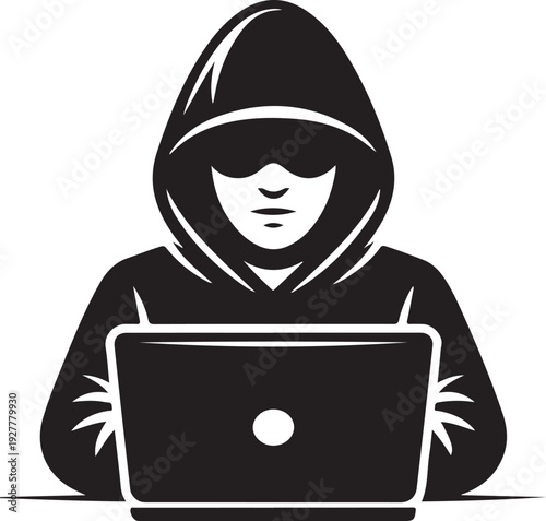 Computer hacker with laptop icon