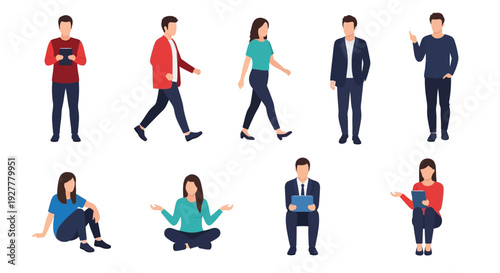 Diverse group of stylized people in various poses and clothing