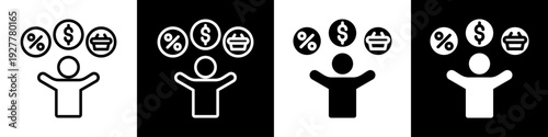 Financial Growth Line And Solid Icon In White And Black Background