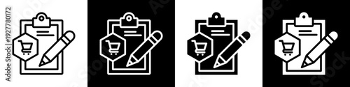 Purchase Order Line And Solid Icon In White And Black Background