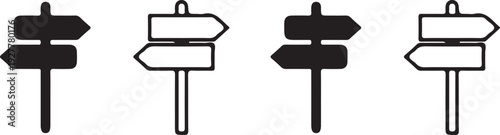 direction sign signpost black black outline icon set vector illustration
