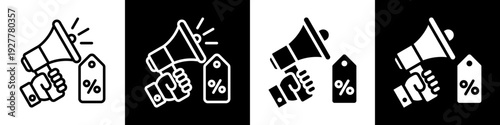 Discount Promotion Line And Solid Icon In White And Black Background