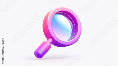 Modern 3D magnifying glass with vibrant pink and purple gradient on a clean white background