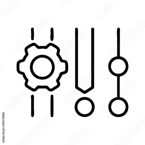 Settings and configuration icon: gear, sliders, and control points for system adjustment and customization