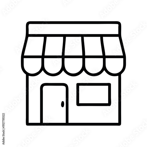 Storefront icon with awning and door, representing retail, business, and physical location