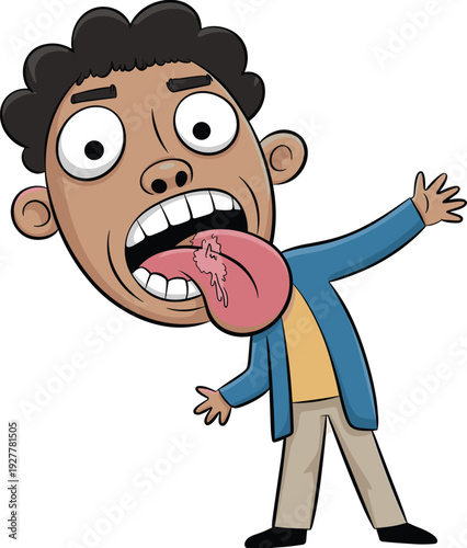 Goofy cartoon man sticking out long tongue making funny face isolated on white background illustrationGoofy cartoon man sticking out long tongue making funny face isolated 