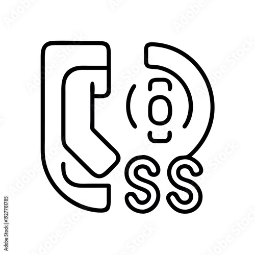 Retro telephone handset icon outline, vintage communication symbol with signal waves