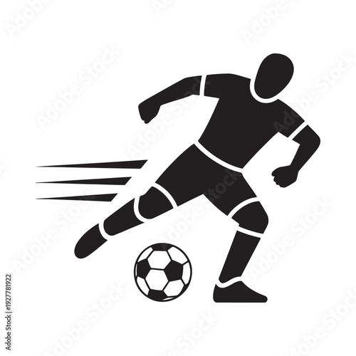 Silhouette of a soccer player dribbling a ball with motion lines